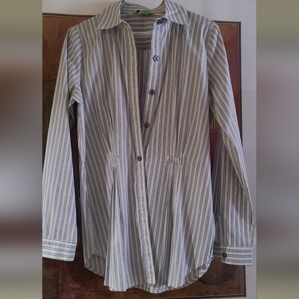 CAbi button down shirt, gray stripe, size M, long sleeves , cotton blend.